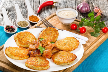 Crispiest Shredded Hash Browns with fried meat and onion