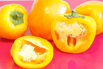 Yellow pepper isolated on a colorful background. Vegetables isolated on background.
