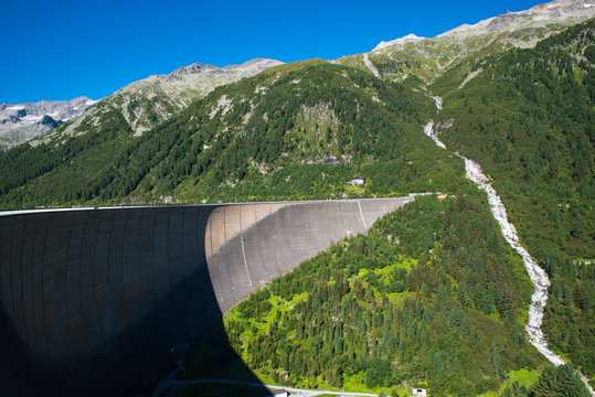 Impressive dam in the Tyrolean Alps / Lake Schlegeis dam Zillertal, Austria