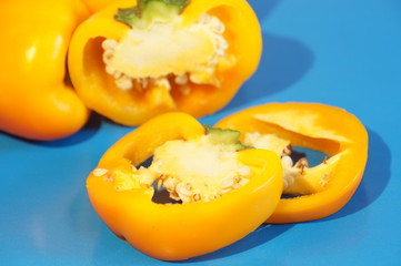 Yellow pepper isolated on a colorful background. Vegetables isolated on background.