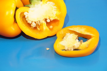 Yellow pepper isolated on a colorful background. Vegetables isolated on background.