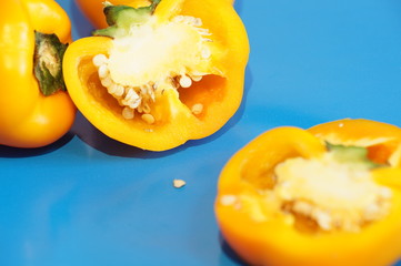 Yellow pepper isolated on a colorful background. Vegetables isolated on background.