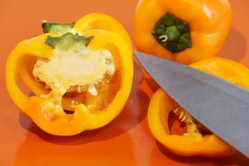 Yellow pepper isolated on a colorful background. Vegetables isolated on background.