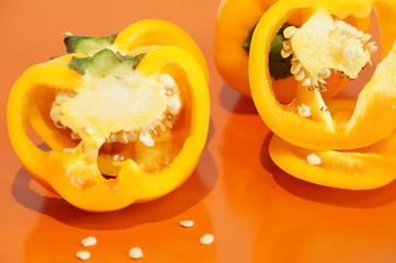 Yellow pepper isolated on a colorful background. Vegetables isolated on background.