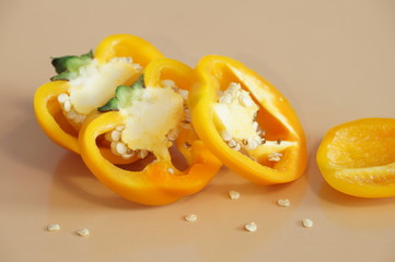 
Yellow pepper isolated on a colorful background. Vegetables isolated on background.