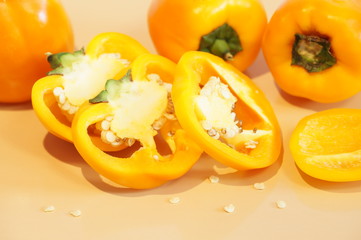 Yellow pepper isolated on a colorful background. Vegetables isolated on background.