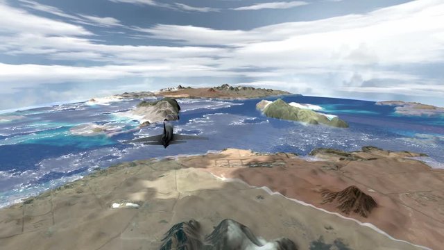 Aircraft flying over the desert islands