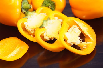 Yellow pepper isolated on a colorful background. Vegetables isolated on background.