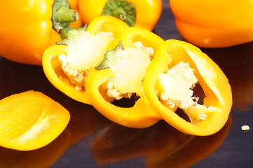 Yellow pepper isolated on a colorful background. Vegetables isolated on background.