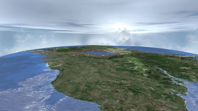 Clouds and shadow over a digital terrain and digital water bodies