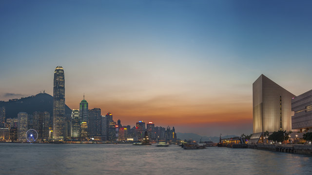 Victoria Harbor of Hong Kong city at dusk
