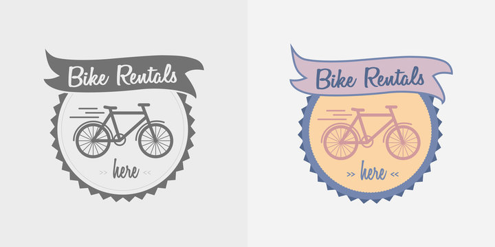 Bike rentals vector logo, label or badge design template.