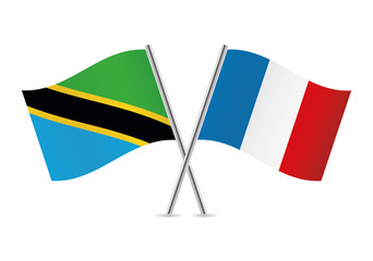 Tanzania and French flags. Vector illustration.