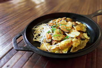 Mussel omelette, Thai street food. Well know dish in many countries in Asia