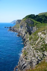 Elevated view along the rugged Jurassic coastline at Lulworth Cove.