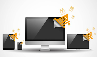 Electronic devices with shopping icons Vector