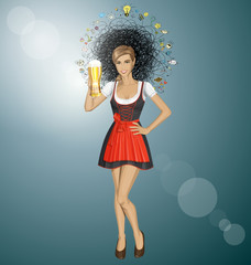 Vector Cute Woman In Drindl On Oktoberfest