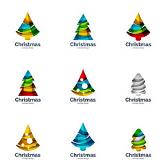 Vector set of abstract Christmas tree logo icons