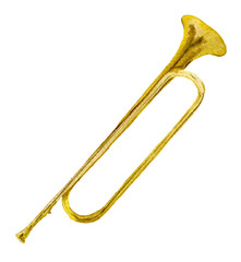 watercolor sketch of trumpet on white background © maltiase
