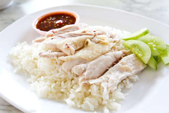 Hainanese chicken rice , Thai gourmet steamed chicken with rice