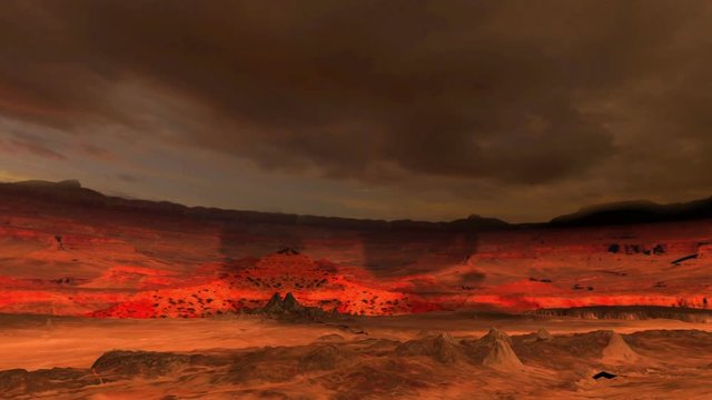 Shadows moving on the red terrain at dusk