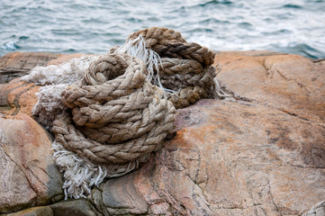 Coiled rope tied the knot on close-up