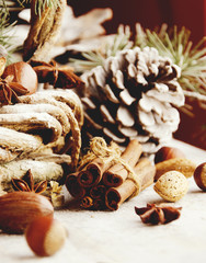 Christmas card with fir branches and decoration