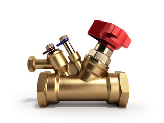 Balancing valve with drain for plumbing 3D rendering on a white