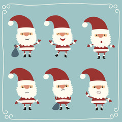 Vector set funny Santa Claus in cartoon style. Collection isolated Santa Claus. Emotions Santa Claus