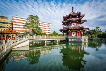 Historic building and pond at 2/28 Peace Park, in Taipei, Taiwan
