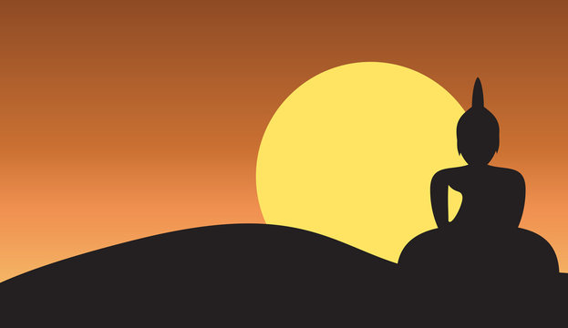 Sunset and Big Buddha on Mountain