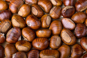 heap of chestnut for autumn food background