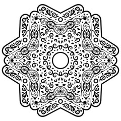 Henna tattoo mandala in mehndi style. Pattern for coloring book. Hand drawn vector illustration isolated on white background. Design element in Doodles style.
