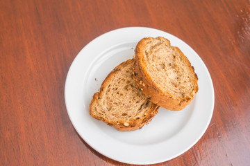 Toast bread in a white plate  .
