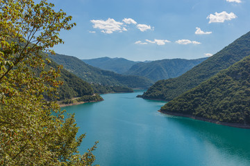 Fototapeta na wymiar A Beautiful view Piva canyon in sunny day with clouds.