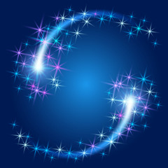 Glowing round frame with sparkle stars