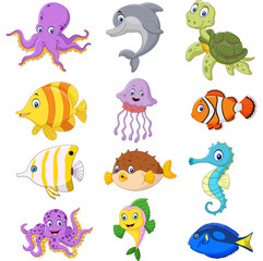 Naklejka premium Cartoon sea life collection