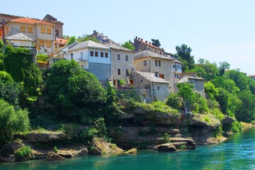 Fototapeta na wymiar Old houses in Mostar town, Bosnia and Herzegovina