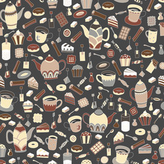 Seamless pattern with hand drawn sketchy tea theme