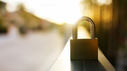 padlock during at sunset.safety or security concept