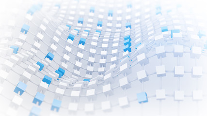 Waving lattice of cubes. 3D render