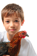 The boy with the hen