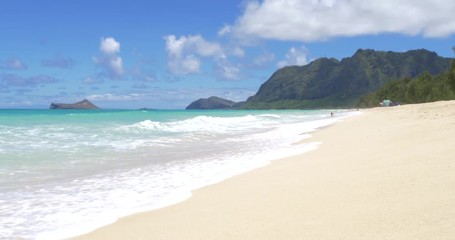 Turquoise water in Waimanalo Beach at sunny day. Windward side of Oahu Island, Hawaii