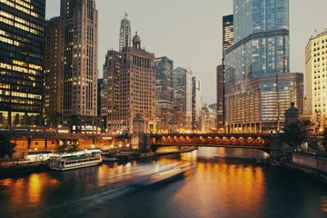 Fotobehang Chicago DuSable-brug bij schemering, Chicago.