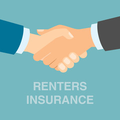 Renters insurance handshake. Protection from risks and damages.
