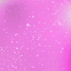Pink Technology Background with Particle, Molecule Structure. Genetic and Chemical Compounds. Communication Concept. Space and Constellations.