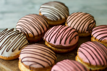 Biscuits with decoration. Cookie sandwiches with glaze. Traditional bush cakes. Dessert made of dough.