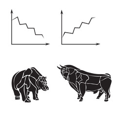 stock market, business vector logo design template. money, banking or bull and bear icon. flat illustration