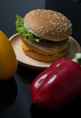 Homemade hamburger with sweet pepper vegetables