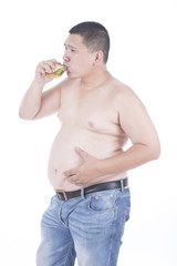 Belly fat people at large from eating behaviors. Junk food. Enjoy eating